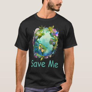 Happy Earth Day  Cute Earth With Floral Earth Day  T-Shirt