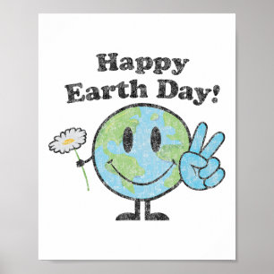 Happy Earth Day Cute Peace Sign Flower Distressed