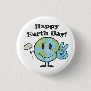Happy Earth Day Cute Peace Sign Flower Distressed 3 Cm Round Badge