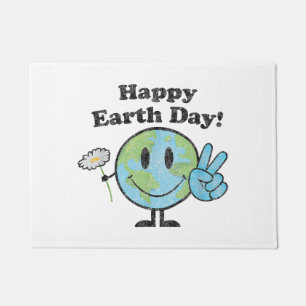 Happy Earth Day Cute Peace Sign Flower Distressed Doormat