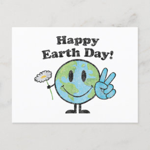 Happy Earth Day Cute Peace Sign Flower Distressed Holiday Postcard