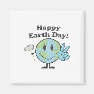 Happy Earth Day Cute Peace Sign Flower Distressed  Magnet