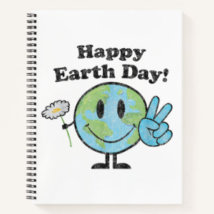 Happy Earth Day Cute Peace Sign Flower Distressed Notebook