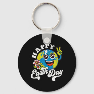 Happy Earth Day Cute Peace Sign Flower Key Ring