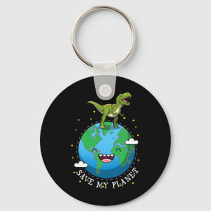 Happy Earth Day Dinosaur T-rex Kids Boy Save My Pl Key Ring
