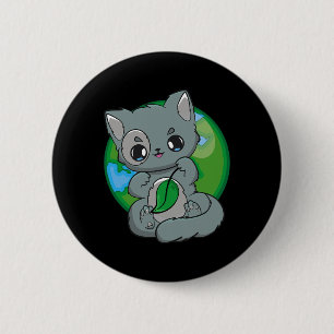 Happy Earth Day Feline Cute Anime Grey Cat 6 Cm Round Badge