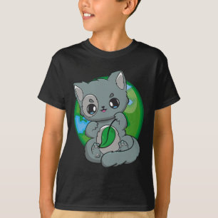 Happy Earth Day Feline Cute Anime Grey Cat T-Shirt