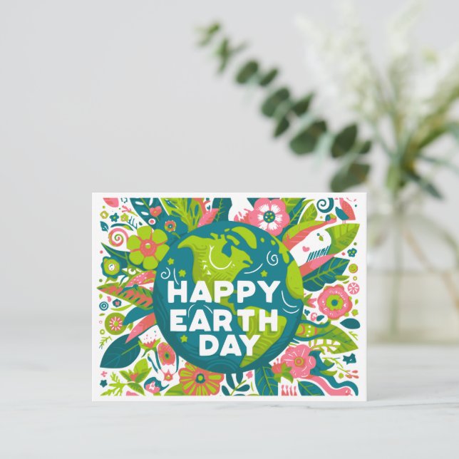 Happy Earth Day Flowers Holiday Postcard (Standing Front)