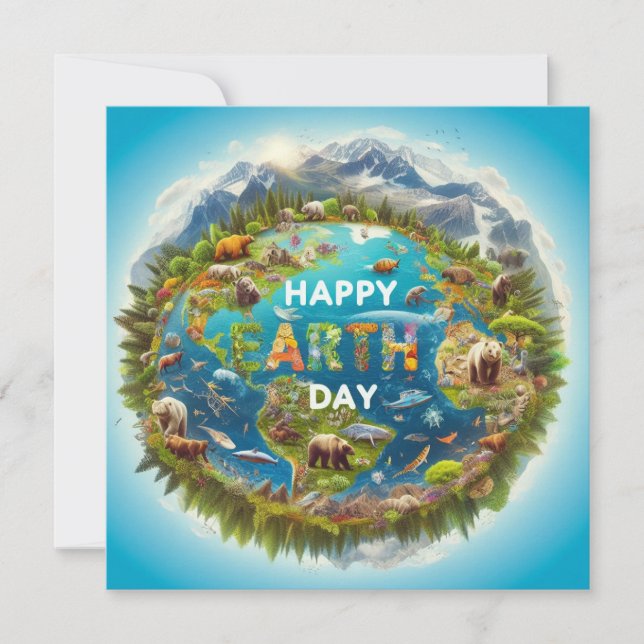 Happy Earth Day - Globe Green Tree Water Continent Holiday Card (Front)