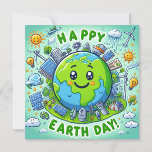 Happy Earth Day - Globe Green Tree Water Continent Holiday Card