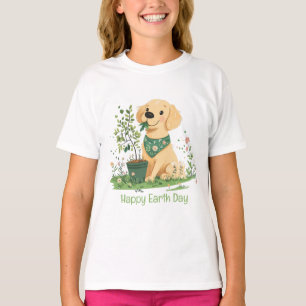 Happy Earth Day Golden Retriever Dog Gardening T-Shirt