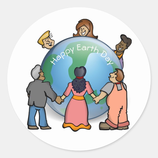 Happy Earth Day Happy People Classic Round Sticker (Front)