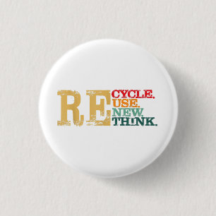 Happy Earth Day Recycle Reuse Renew Rethink Earth 3 Cm Round Badge