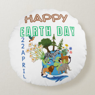 Happy Earth Day Round Pouf Round Cushion