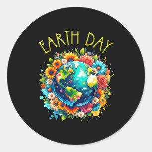 Happy Earth Day Shirt Cute Earth With Floral Earth Classic Round Sticker