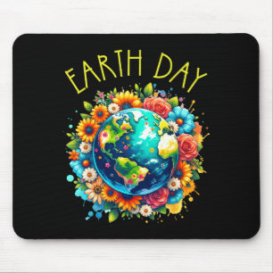 Happy Earth Day Shirt Cute Earth With Floral Earth Mouse Mat
