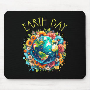 Happy Earth Day Shirt Cute Earth With Floral Earth Mouse Mat
