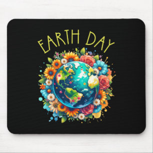 Happy Earth Day Shirt Cute Earth With Floral Earth Mouse Mat