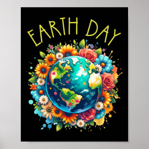 Happy Earth Day Shirt Cute Earth With Floral Earth Poster
