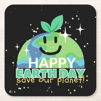  Happy earth day!| Turn off your light| Design Square Paper Coaster