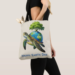 Happy Earth Day Turtle Planet and Tree Tote Bag