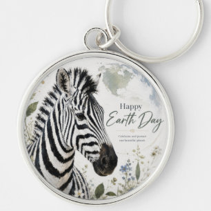 Happy Earth Day Zebra Wildlife Key Ring