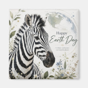 Happy Earth Day Zebra Wildlife Magnet