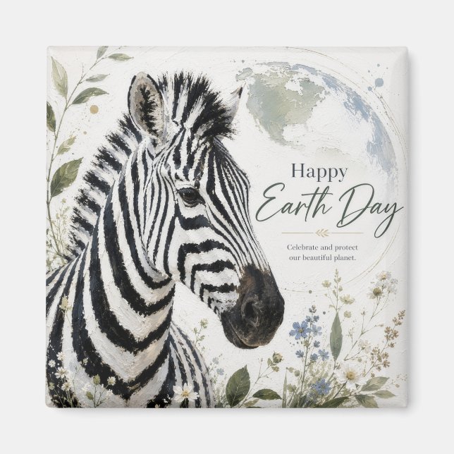 Happy Earth Day Zebra Wildlife Magnet (Front)