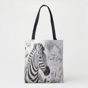 Happy Earth Day Zebra Wildlife Tote Bag