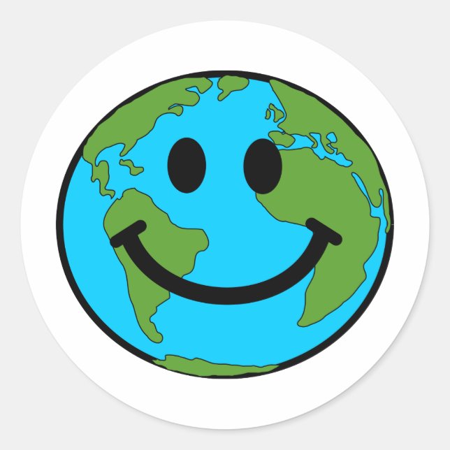 Happy Earth Face Classic Round Sticker (Front)