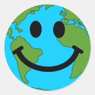 Happy Earth Face Classic Round Sticker