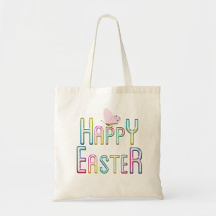 Happy Easte Green and Purple Lettering Tote Bag