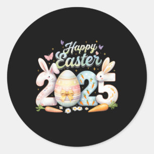 Happy Easter 2025 Bunny Rabbit Face Easter Day Wom Classic Round Sticker