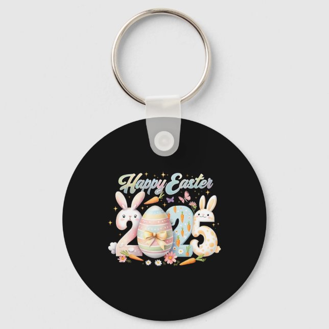 Happy Easter 2025 Bunny Rabbit Face Easter Day Wom Key Ring (Front)