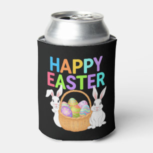 Happy Easter 2025  Eggs Bunny Cute Rabbit Can Cooler