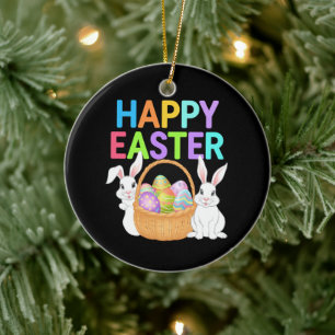 Happy Easter 2025 Eggs Bunny Cute Rabbit Ceramic Tree Decoration