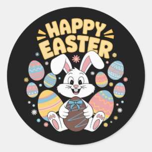 Happy Easter 2025 Eggs Bunny Cute Rabbit Classic Round Sticker
