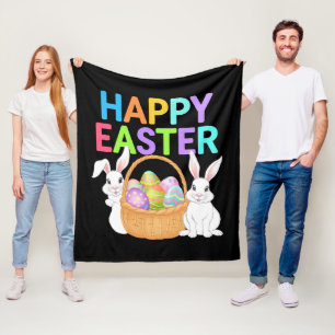Happy Easter 2025 Eggs Bunny Cute Rabbit Fleece Blanket