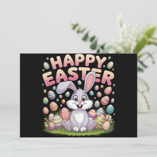 Happy Easter 2025  Eggs Bunny Cute Rabbit Holiday Card