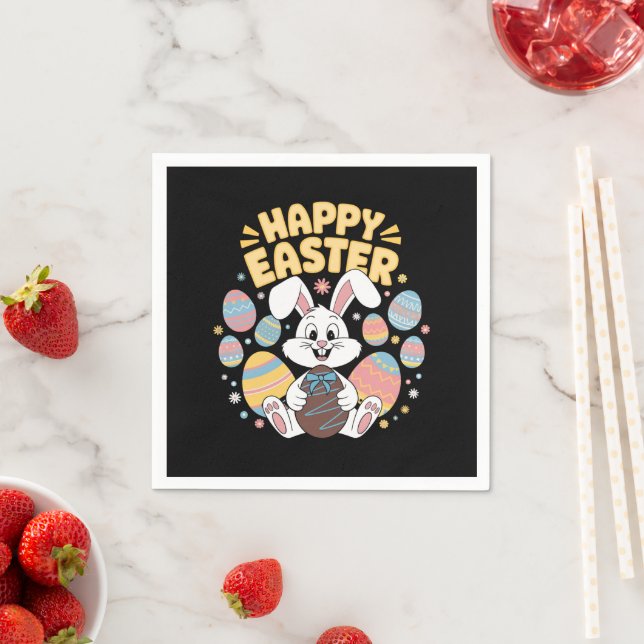 Happy Easter 2025  Eggs Bunny Cute Rabbit Napkin (Insitu)