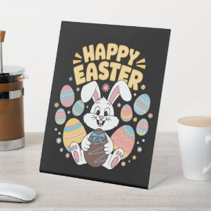 Happy Easter 2025  Eggs Bunny Cute Rabbit Pedestal Sign