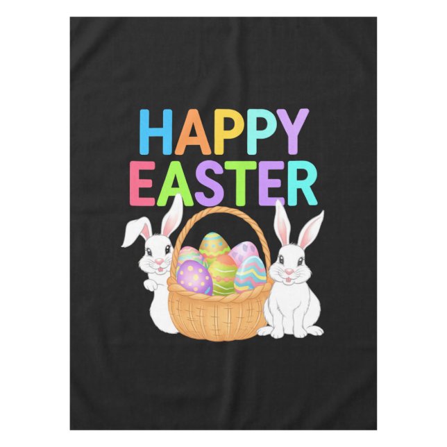 Happy Easter 2025  Eggs Bunny Cute Rabbit Tablecloth (Front)