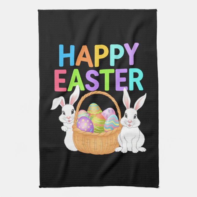 Happy Easter 2025  Eggs Bunny Cute Rabbit Tea Towel (Vertical)