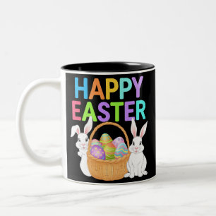 Happy Easter 2025  Eggs Bunny Cute Rabbit Two-Tone Coffee Mug
