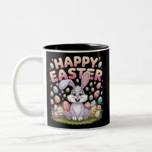 Happy Easter 2025  Eggs Bunny Cute Rabbit Two-Tone Coffee Mug