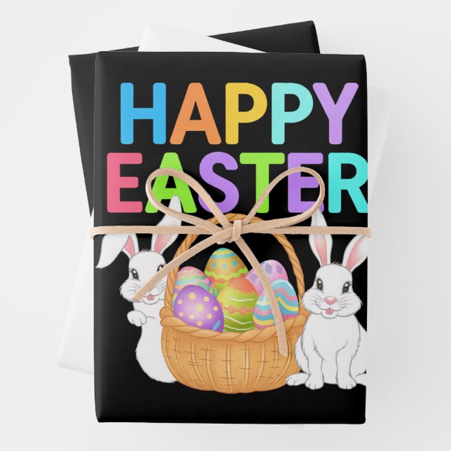 Happy Easter 2025  Eggs Bunny Cute Rabbit Wrapping Paper Sheet (In situ)