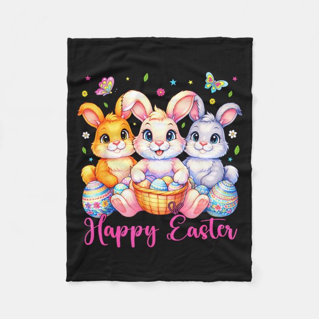 Happy Easter 2026 Cute Bunny Rabbit Easter Day Wom Fleece Blanket (Front)
