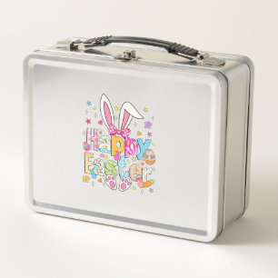 Happy Easter 2026 Cute Bunny Rabbit Easter Day Wom Metal Lunch Box