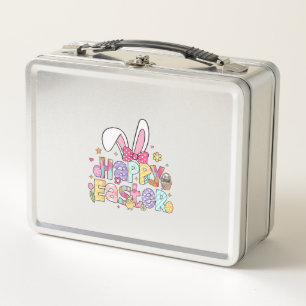 Happy Easter 2026 Cute Bunny Rabbit Easter Day Wom Metal Lunch Box