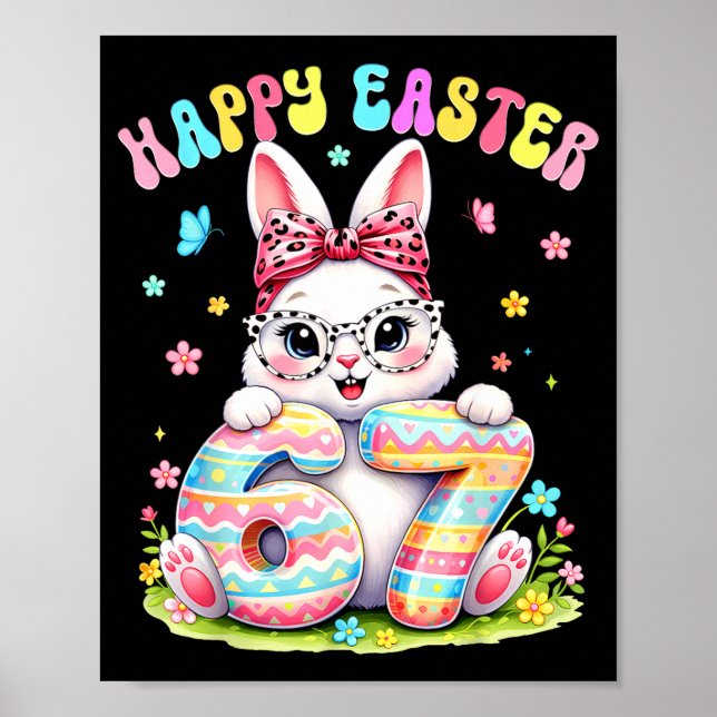 Happy easter 67 meme rabbit six seven cute bunny poster (Front)